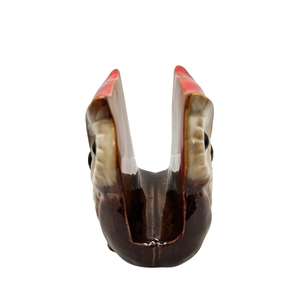 Vintage Owl Ceramic‎ Spoon Rest and Napkin Holder Set Red Brown Glossy Glaze